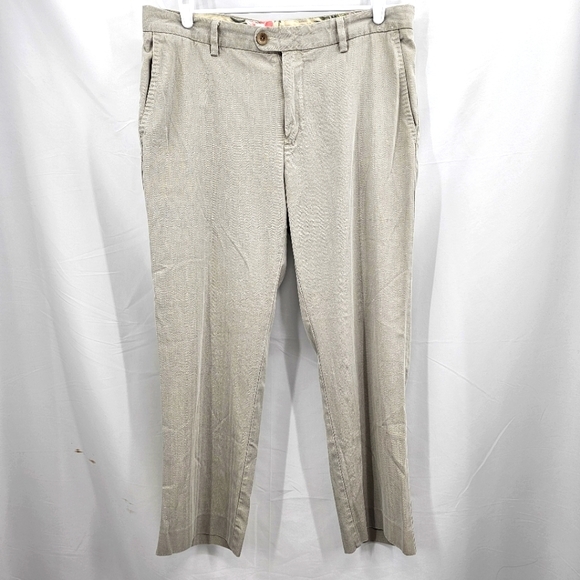 Silk Tommy Bahama Pants Chino Flat Front Straight Leg Size 35x30 Silk Tan Men’s. - Picture 1 of 7